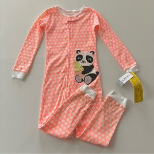 Carter's 5T Toddler Girl Neon Pink Polka Dot Panda Footless Pajamas Cotton
